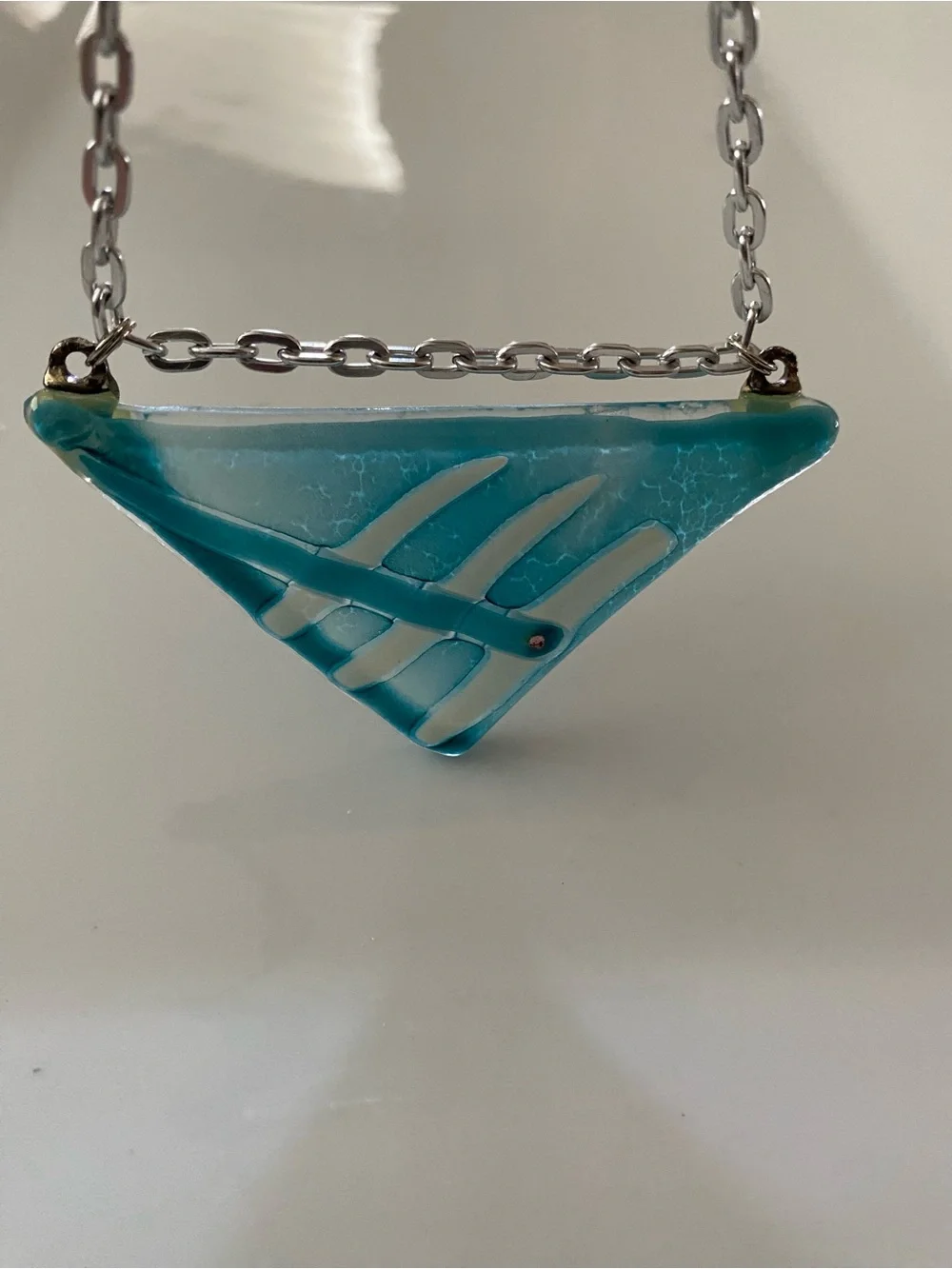 Handmade Turquoise Triangle Pendant Signed Necklace
